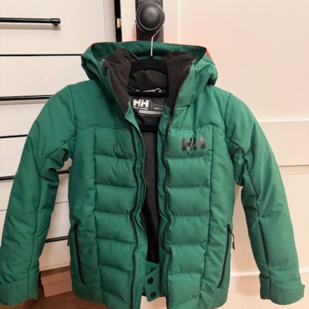Helly Hansen Forest Green Kids Puffer Ski Outdoor Jacket with Hood Down US 8